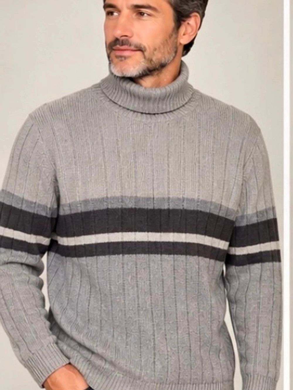 Armand Thiery Turtleneck Sweater Striped Wool Turtleneck Gray Size Large